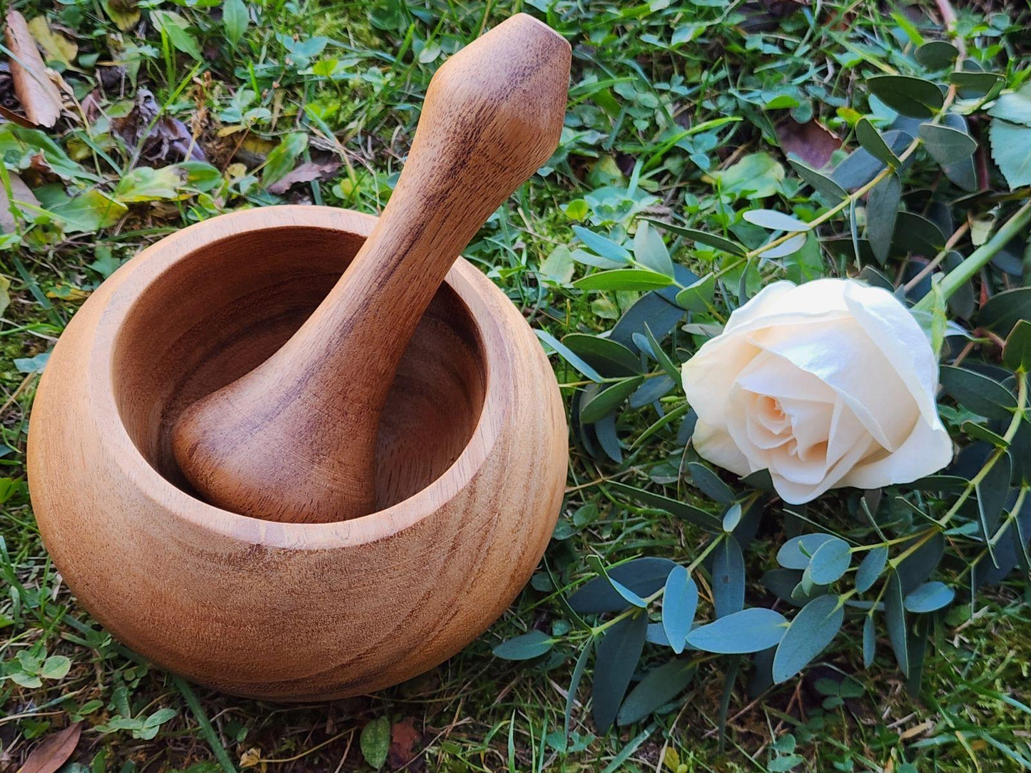 Handmade Wooden Mortar & Pestle Potion Bowl