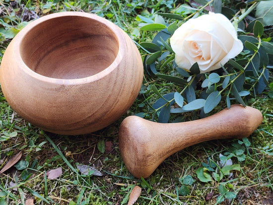 Handmade Wooden Mortar & Pestle Potion Bowl